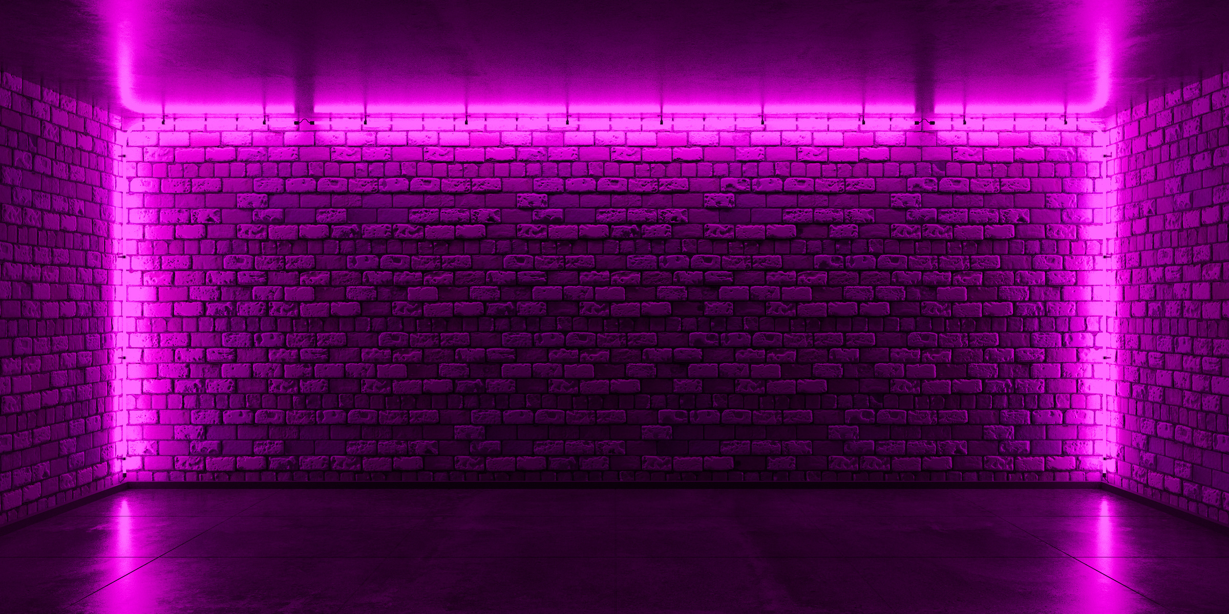 Brick wall, pink neon light, neon stage background